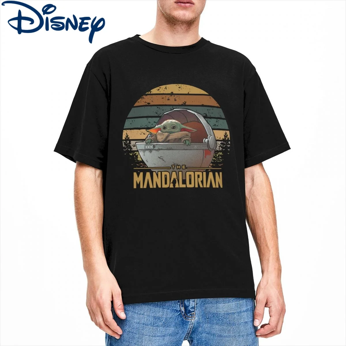 

Детская футболка Yoda с мандалором, Мужская хлопковая футболка с круглым вырезом, футболки с короткими рукавами джедая Фетта из «Звездных вой...