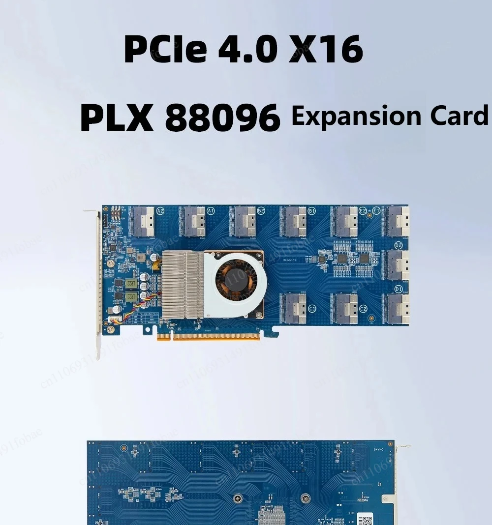 Фото Карта расширения PLX88096: 5 слотов PCIe 4.0 x16 или 10 слотов PCIe 4.0 x8 для подключения жестких дисков U.2 без разборки, с коммутатором SFF8654 №5