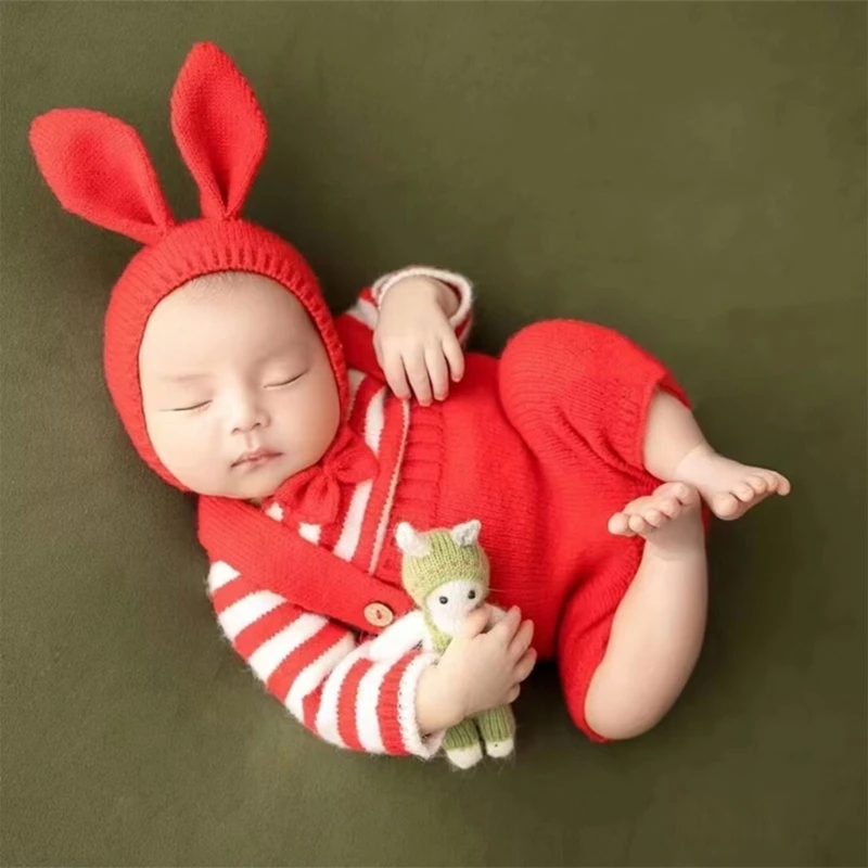 

Newborn Baby Photo Props Outfit Cute Red Clothes Romper with Hat Baby Photoshoot