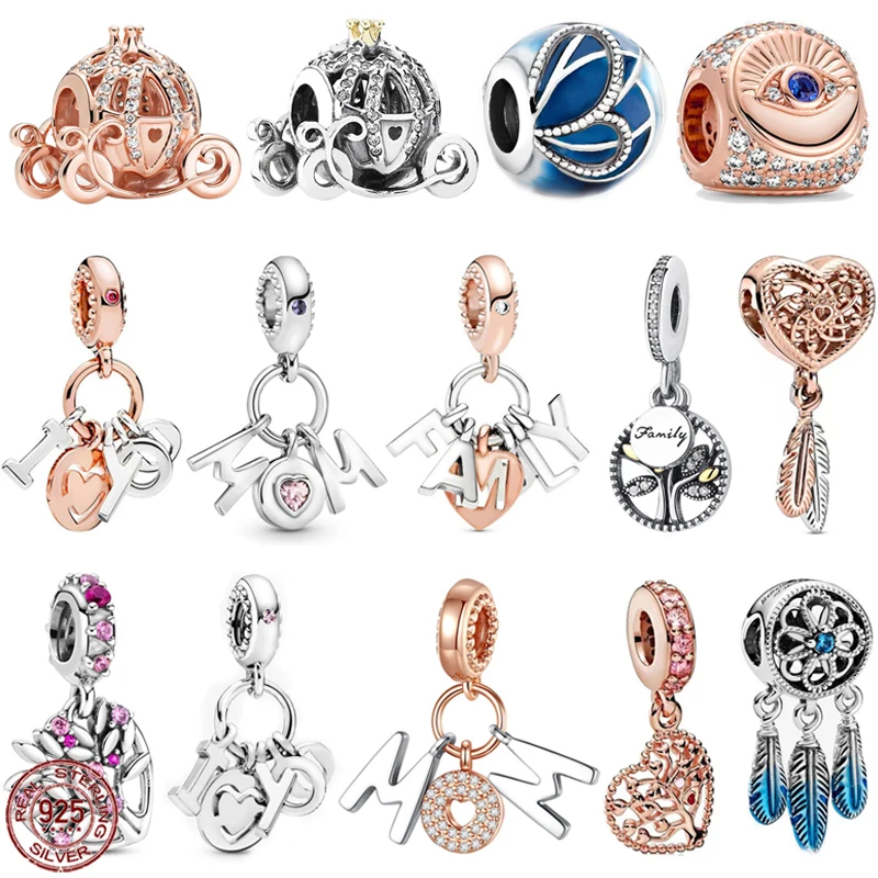 

Женские серебряные бусины с подвесками в виде букв сердца, дерева жизни, тыквы, подходят для оригинального браслета Pandora, ожерелье, ювелирны...