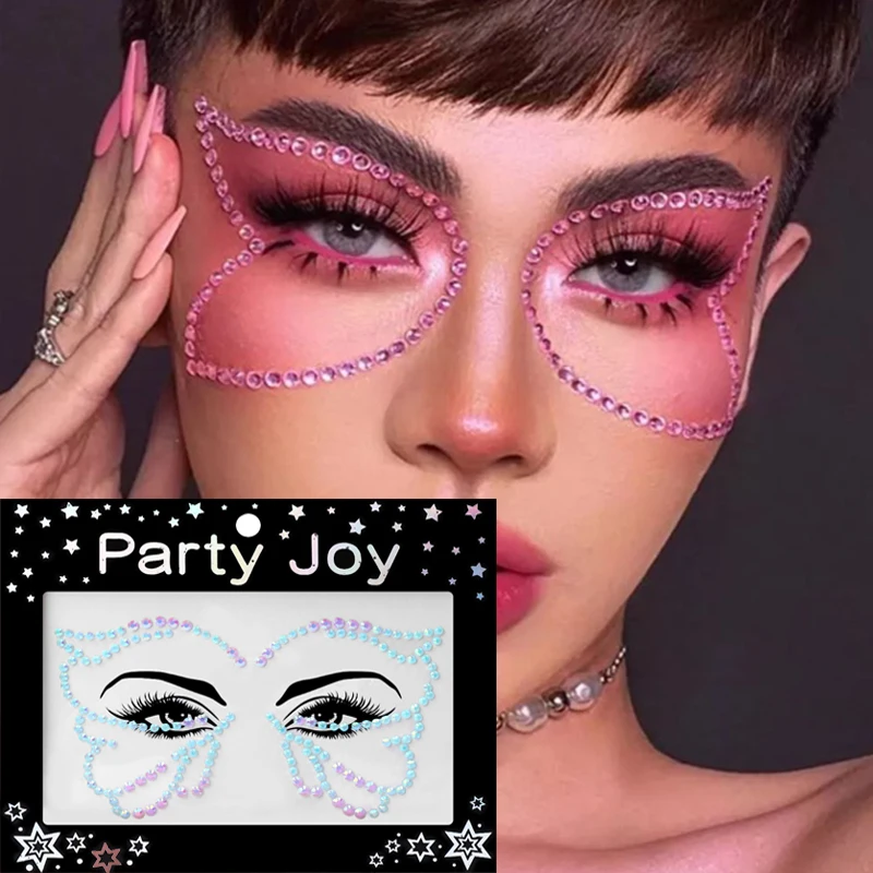 

3D Eyes Face Makeup Temporary Tattoo Self Adhesive Party Festival Decoration Face Body Colored Diamonds Pearl Jewels Stickers