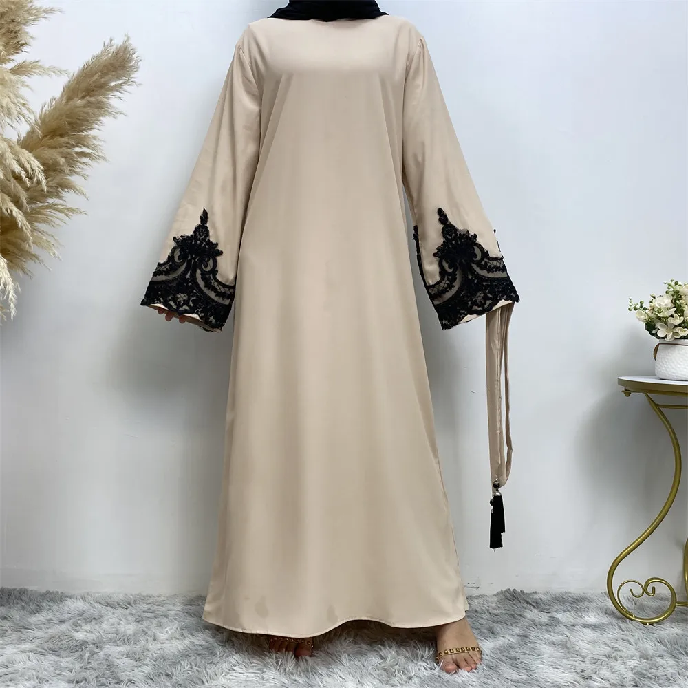 Moroccan Kaftan 2023 New Fashion Versatile Muslim Wear Long Sleeve Lace Panels Long Loose Dress Evening Dresses  جلابيه نسائية