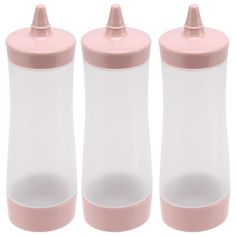 

ABHU 3X Squeeze Bottle Kitchen Accessories Gravy Boat Plastic Sauce Vinegar Cruet Condiment Dispenser Pink + Transparent