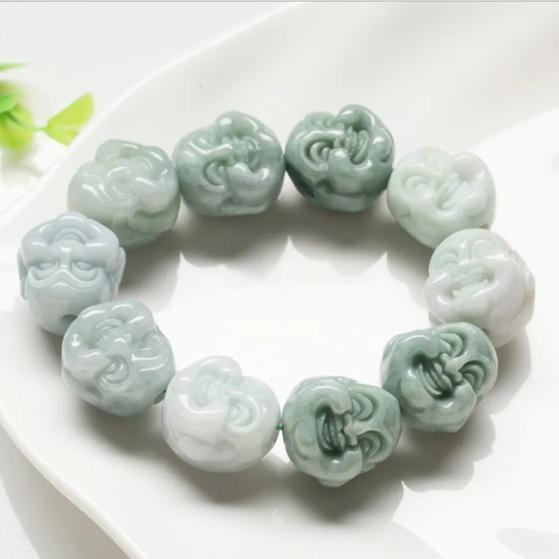 

Natural Myanmar Emerald Buddha Head Bracelets Drop Shipping Luck Amulet Jade Stone Bracelets For Men And Women Gift
