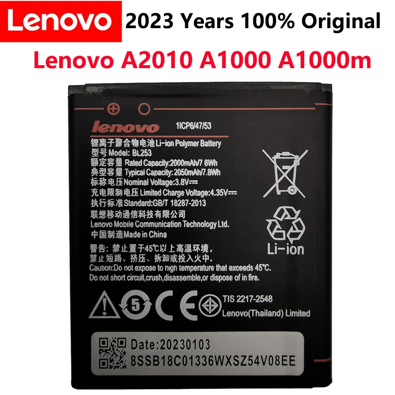 

3.8V 2000mAh BL253 For Lenovo A2800D A3800D A3600D A2580 A2860 A2010 For Lenovo Vibe A 4.0" A1000 A1000m Battery