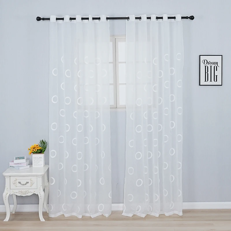

White Embroidered Sheer Curtains for Living Room Circle Pattern Kitchen Window Tulle Voile Curtain for Bedroom Drapes