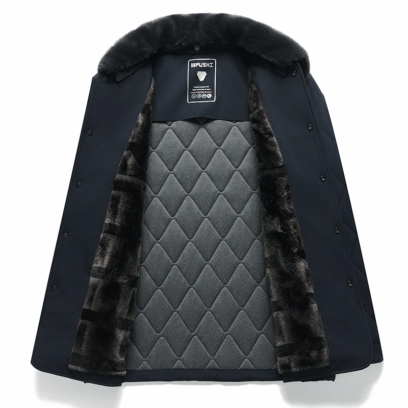 Зимние мужские теплые пуховики темно-синие черные Хаки Стеганые куртки из смеси