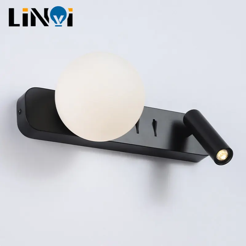 LED Wall Light with Switch Bedroom Indoor Lighting Bedside Wall Lamp LED Reading Crystal Ball Wall Sconce Luminaria