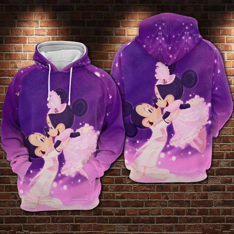 

Disney Fashion 3D Hoodie MN Mouse Hoodie MK and MN Mouse Kissing Purple Pink Hoodie Cute Disney Minnie Mickey Hoodie