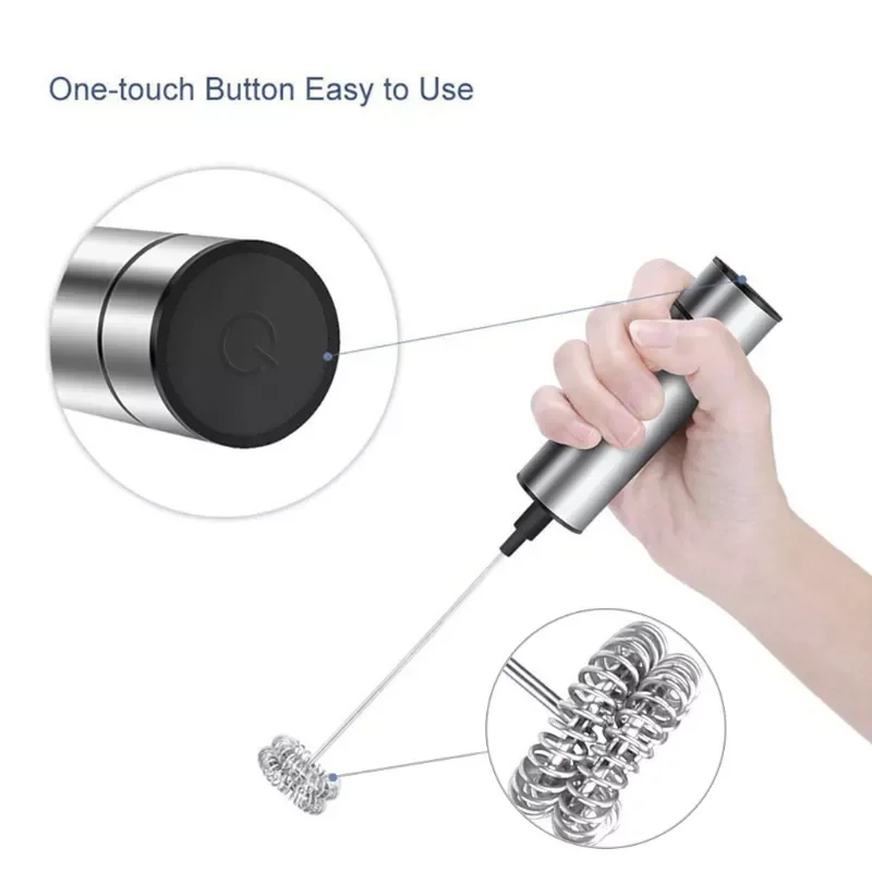 

Electric Milk Frother With 2pcs Stainless Steel Spring Whisk Foam Maker