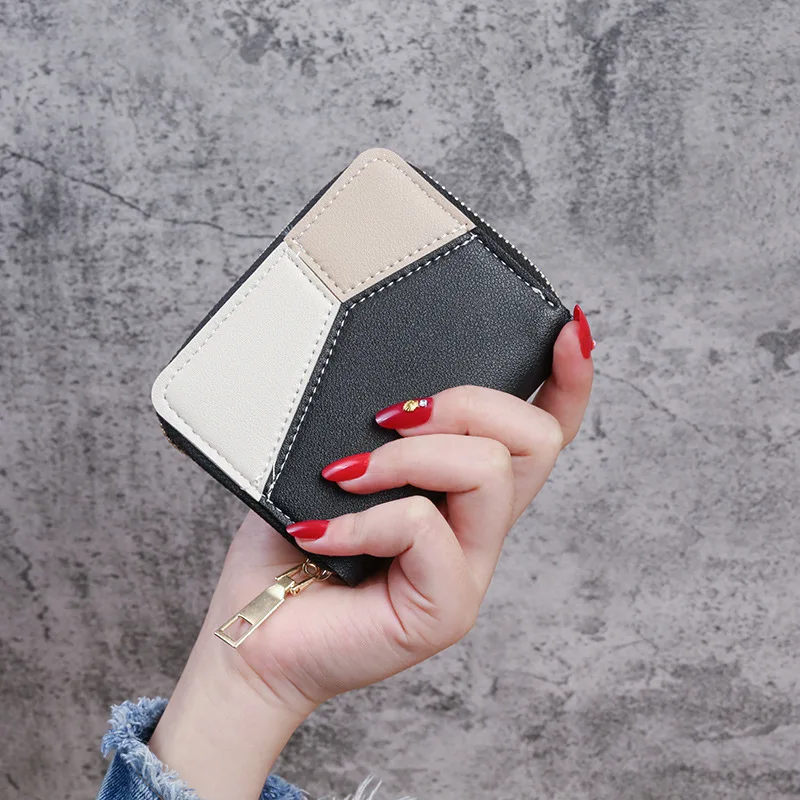 Women's Wallet Small PU Leather Purse Cards Holders Short Color Blocking Coin Ladies Soft Surface Money Bag
