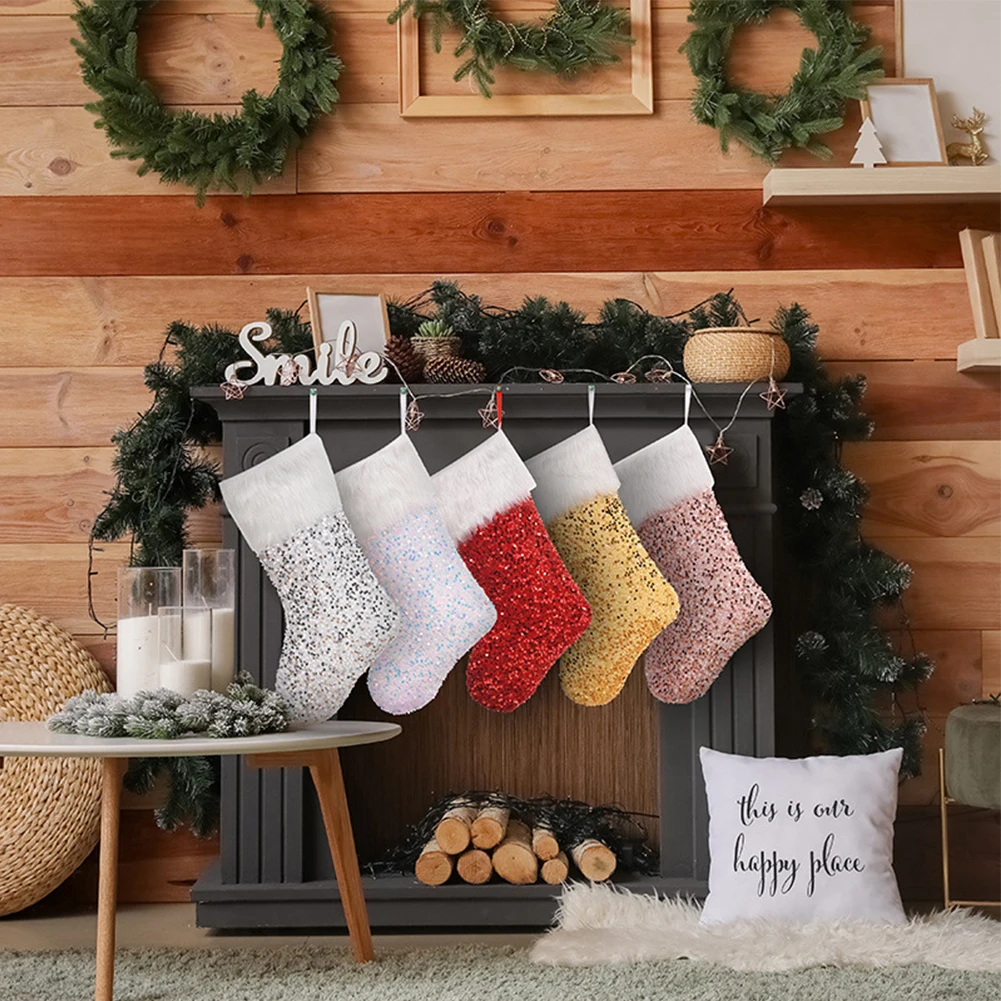 

1pcs Christmas Stocking Socks PET Christmas Tree Ornaments Sack Xmas Gift Candy Bag Christmas Tree Pendant Decorations New Year