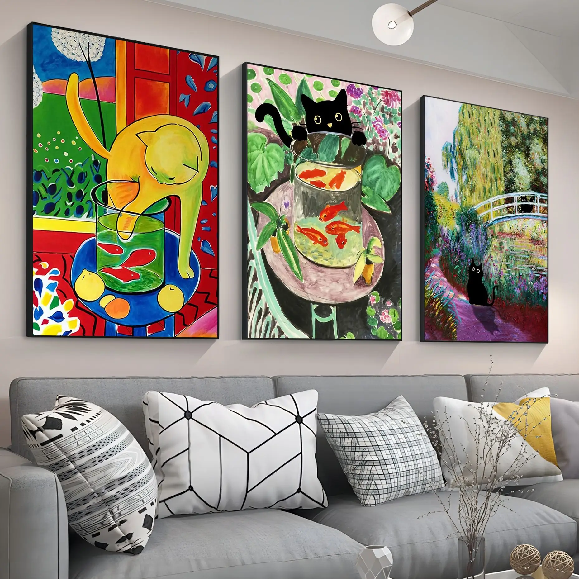 

Funny Black Cat Art Knocking Over Van Gogh Sunflowers Good Quality Prints Posters Vintage Room Home Bar Cafe Decor Home Decor