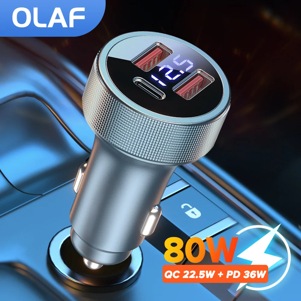 

Автомобильное зарядное устройство Olaf, зарядное устройство 80 Вт для автомобиля, быстрая зарядка QC3.0 USB C, зарядное устройство для iPad, ноутбука,...