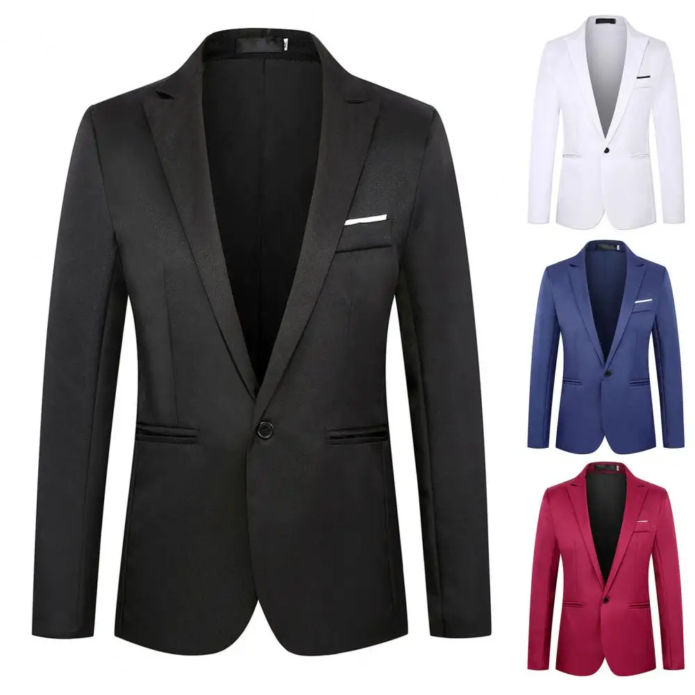

Formal Blazer Simple Men Blazer Trendy Pockets Classic Lapel Slim Wedding Suit Coat