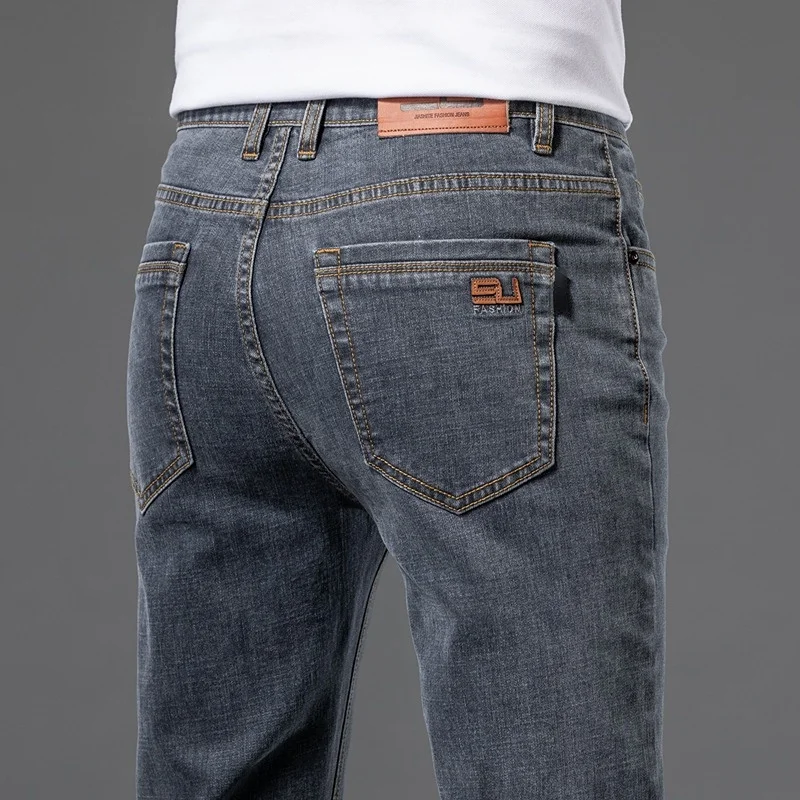 

2023 Spring Men's Business Thin Jeans Classic Style Cotton Fashion Stretch Denim Pants Male Brand Trousers Black Blue