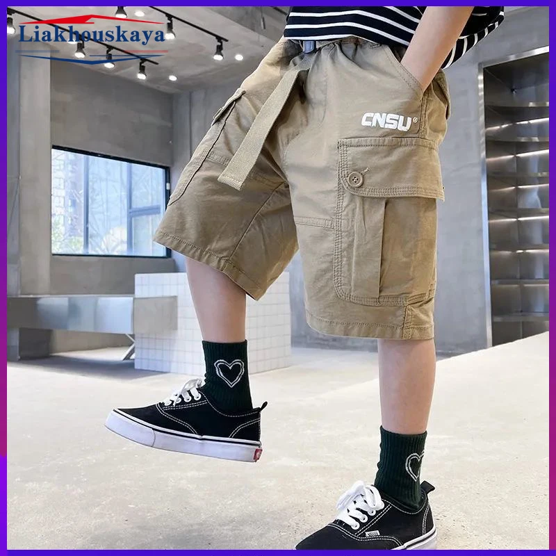 

Брюки-карго для детей, брендовые Летние повседневные шорты для мальчиков, пляжные спортивные брюки, подростковая одежда, 2022