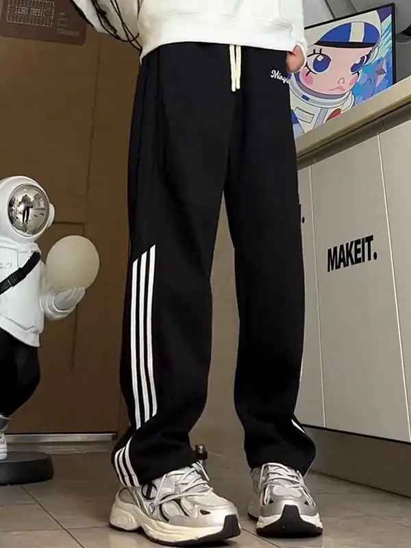 Осенние новые спортивные прямые повседневные брюки в полоску мужские свободные