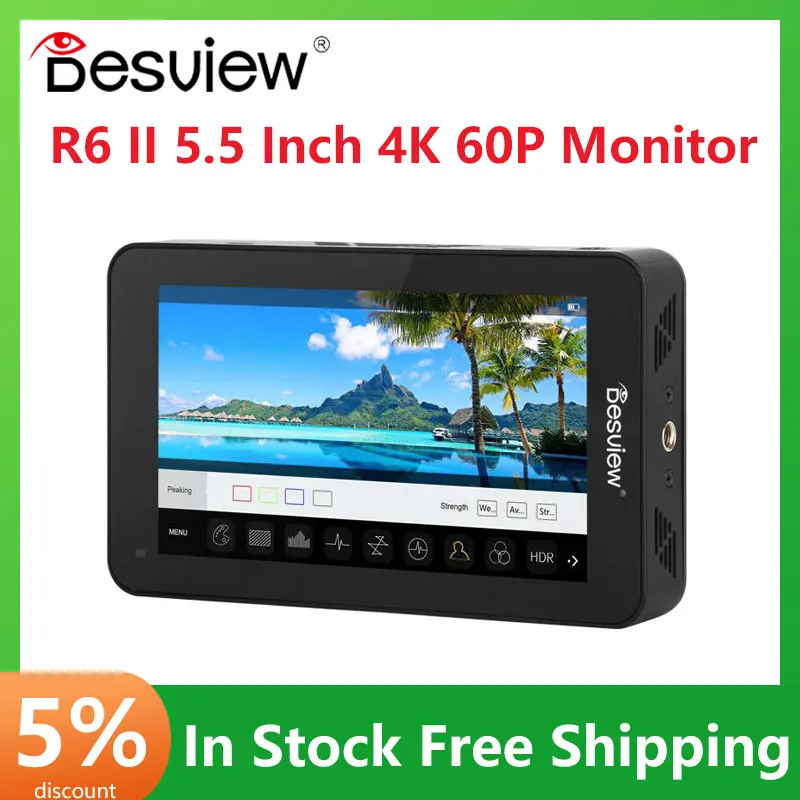 

Desview Bestview R6 II 5.5 Inch Monitor UHB 4K 60P HDMI-compatible 1920x1080 3D LUT HDR Touch Screen on Camera Field Monitors