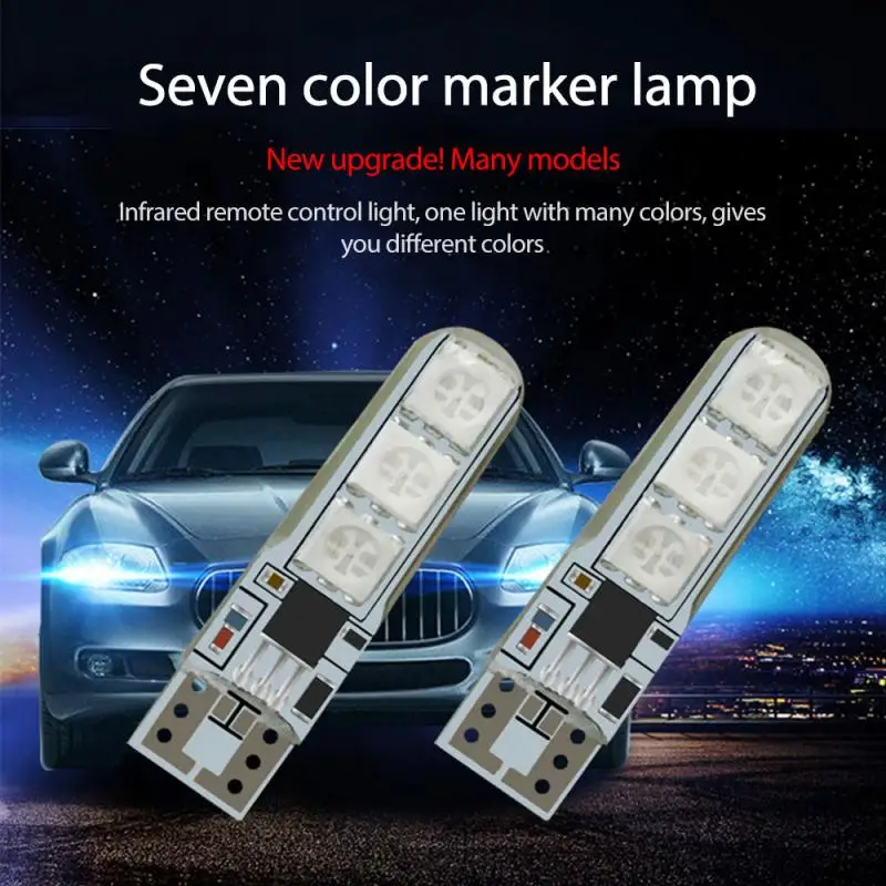 

New 2PCS LED RGB T10 5050-6SMD Remote Control Color LED Bulb Parking Light Car Lamp LED Car Signal Light Car Accessories