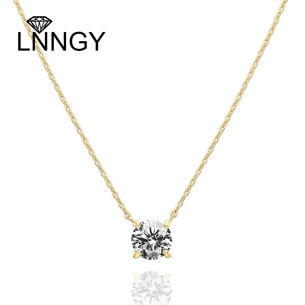 

Lnngy 925 Sterling Silver 1CT Four Prong Zircon Pendant Necklace For Women Girls Simple Exquisite Collarbone Necklaces Jewelry