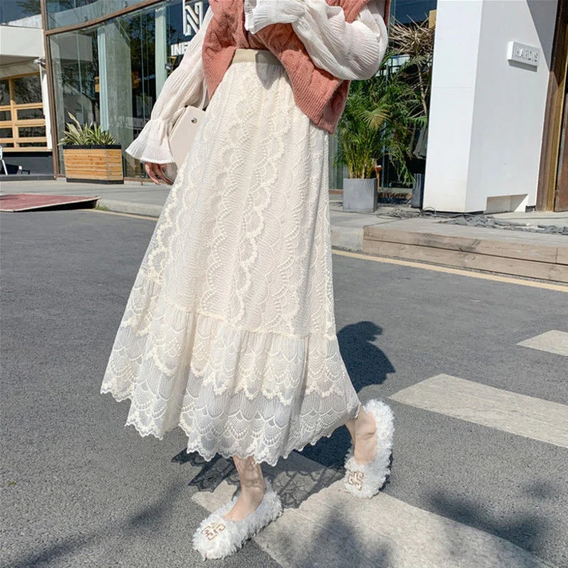 

Mesh Lace Skirt Mid Length 2022 New A-line Skirt Girl's Summer Student Korean Fairy Skirt Long Skirt