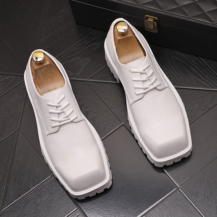 

Men's shoes summer square head white Dress Moccasins Italian Leather Loafers Formal Designer Black Wedding Luxury