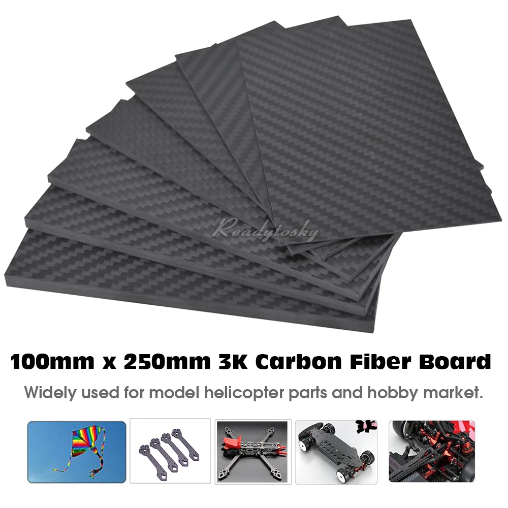 

NEW 100mm X 250mm 0.5-5MM 3K Pure Carbon Plate Panel Sheet High Composite Hardness Material Board for Model Helicopter Parts