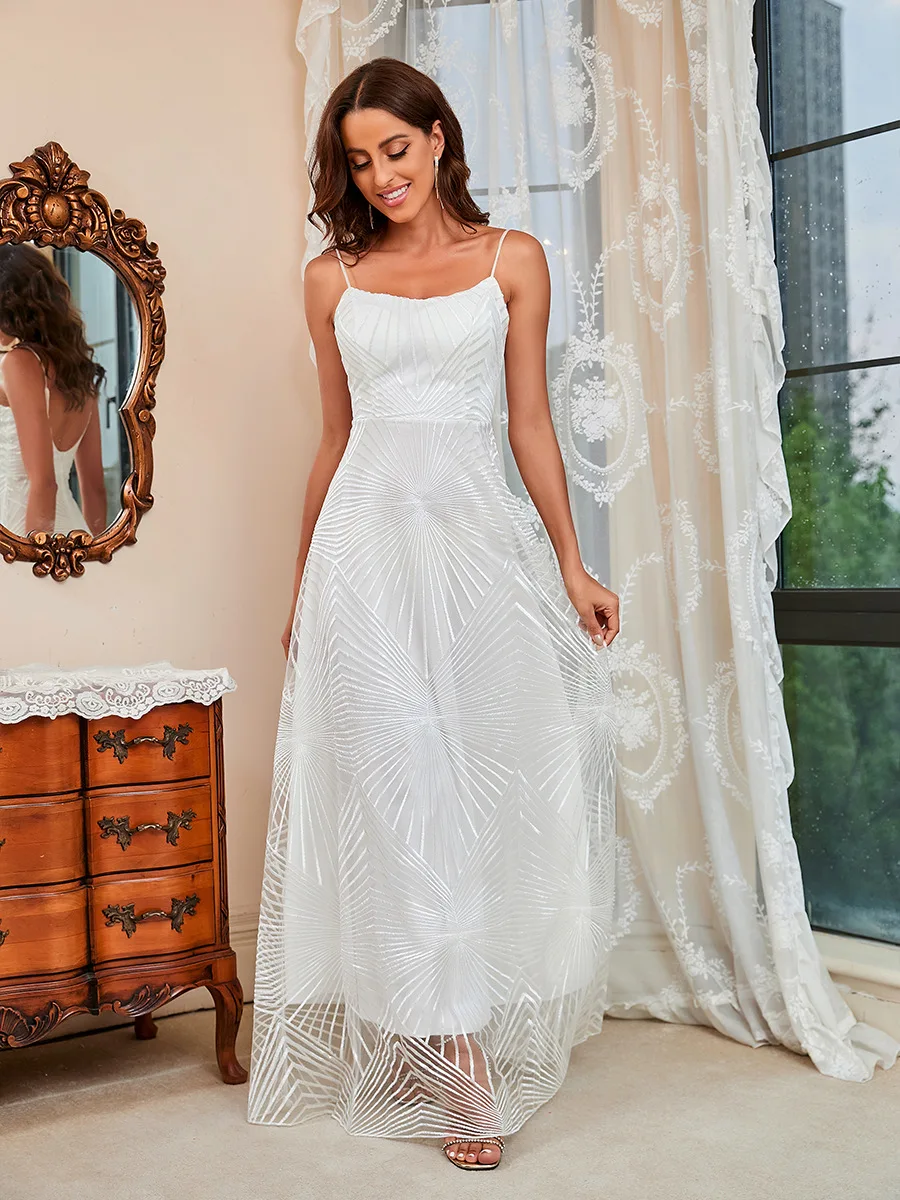 Luxury Evening Dresses Long Square Collar Spaghetti Straps A-Line Floor-Length Gown 2022 Ever Pretty of Gorgeous Women Dress