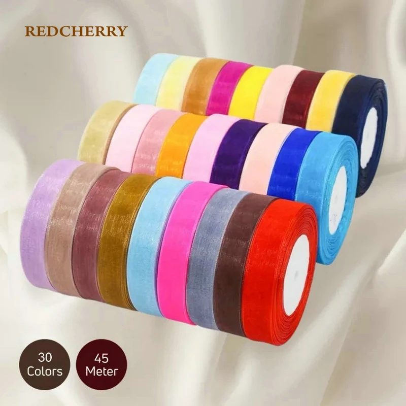 

45 Yards Sheer Chiffon Ribbon Organza Satin Ribbons for Gift Wrapping Decoration Wedding Bouquets Party Wreath Lace Fabric 20mm