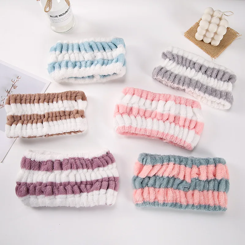 

New soft Coral Fleece Headband Striped Soft Elastic Hair Band for Women Girls Wash Face Makeup headband Hair accessories