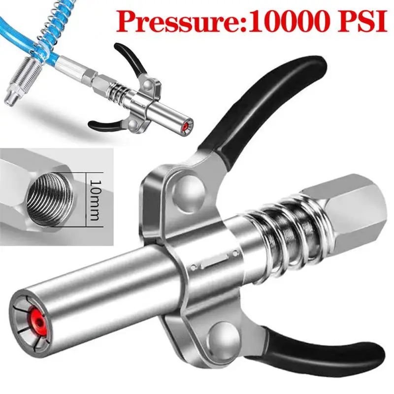 

10000PSI Grease Coupler Heavy-Duty Quick Release Grease Gun Coupler Leak-Free Grease Tool Double Handle Oil Injector Nozzle