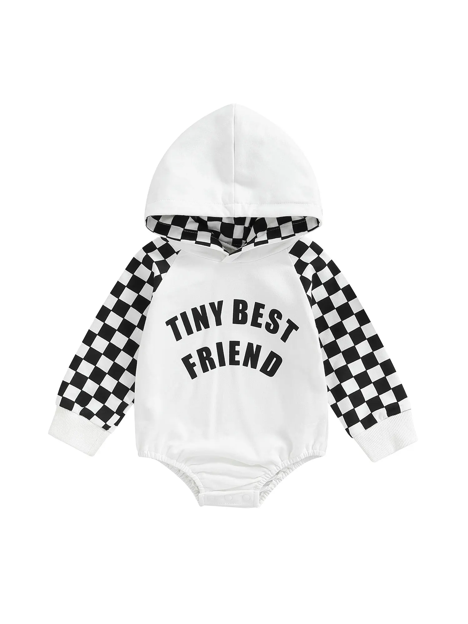 

Toddler Boy Girl Fall Winter Hooded Bodysuit Letter Hoodie Romper Long Sleeve Plaid Jumpsuit Clothes