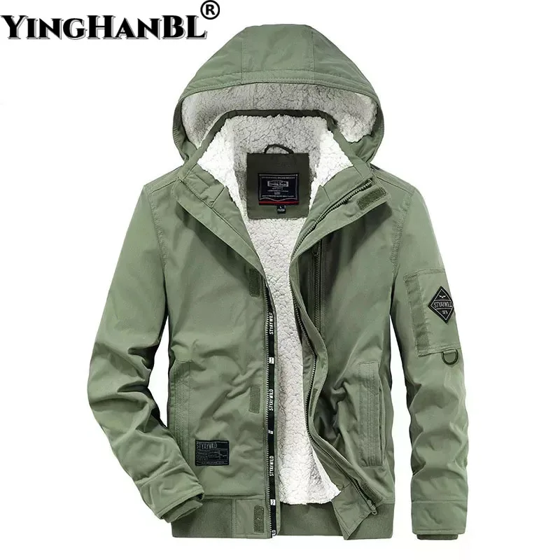 Plush Lining Jacket Men's Faux Wool Fur Lined Solid Jackets Hoodies Men Fashion Clothing Autumn Winter Parkas Thick Warm Hooded