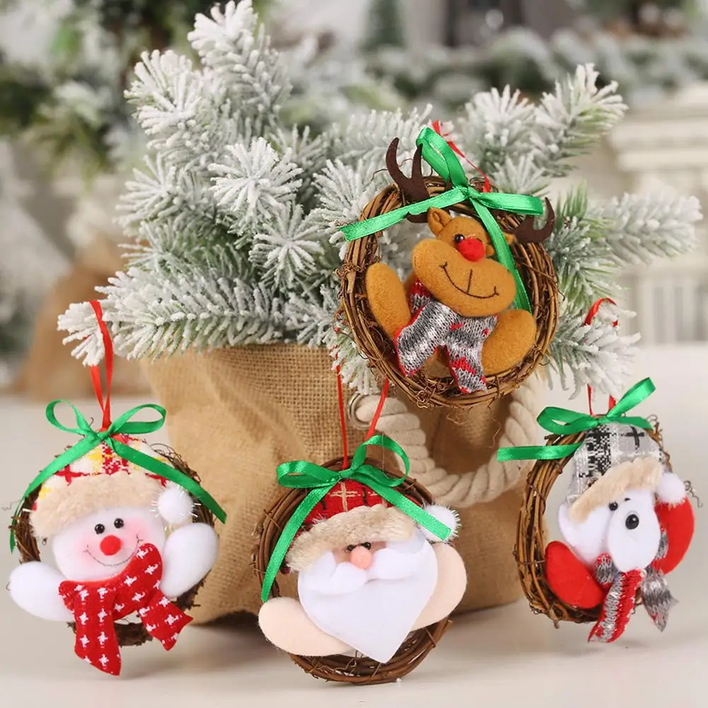 

Garlands Pendant Christmas Santa Elk Snowman Bear Drop Ornaments Rattan Wreath Festival New Year Home Decorative Accessories