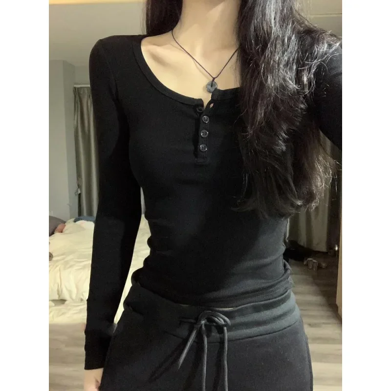 Осень/зима женская футболка с длинным рукавом базовый слой Top2024 новый вязаный топ