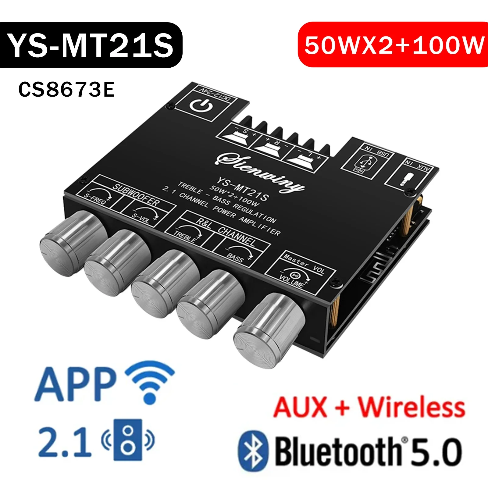 Shunmaii Hi-Fi аудиоусилитель Bluetooth 5.1 5 0 2 1-канальная пластина сабвуфера 50 Вт x2 + модуль