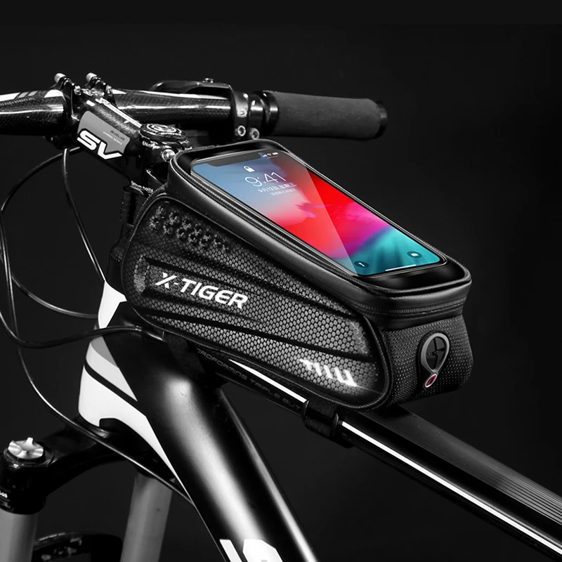 

X-Tiger Bicycle Bag Front Tube Frame Bike Bag Shockproof Rainproof 6.5in Phone Case Touchscreen Cycling Bag MTB Bike Accessories