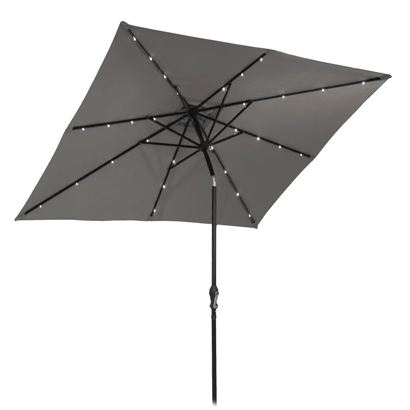 

8' Gray Octagon Market, Tilting and Lighted Patio Umbrella for Outdoor Beach Garden