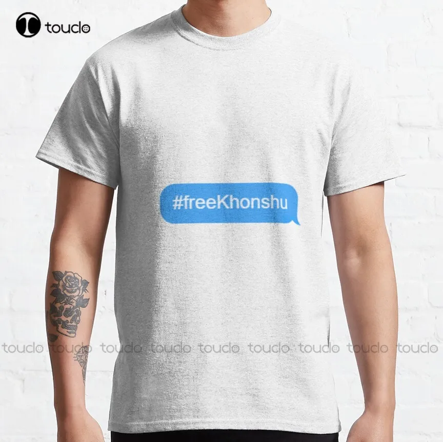 

Бесплатная Классическая футболка Khonshu, Забавные футболки Moonknight, индивидуальные футболки для подростков, унисекс, футболки с цифровой печат...