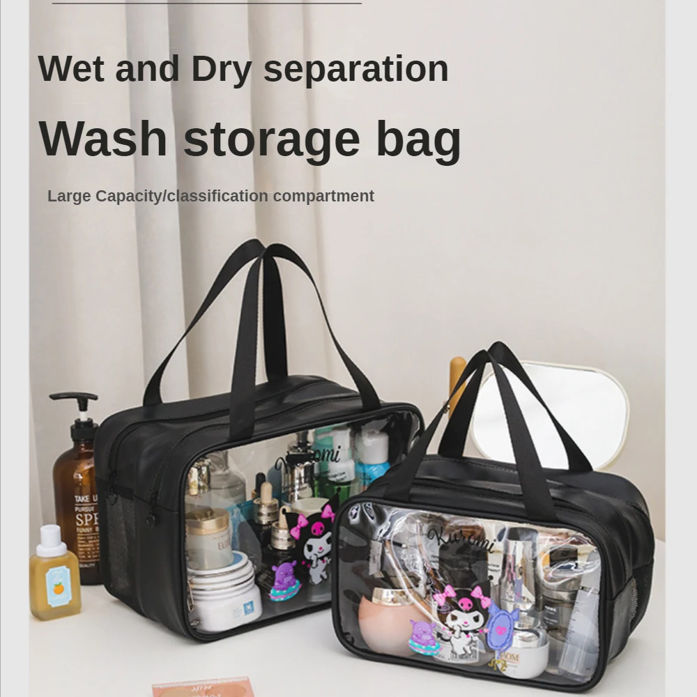 

Kawaii Transparent Waterproof Girl Makeup Bag Sanrio Hellokitty Cartoon Large-Capacity Cosmetic Bag Anime Dry Wet Depart Washbag