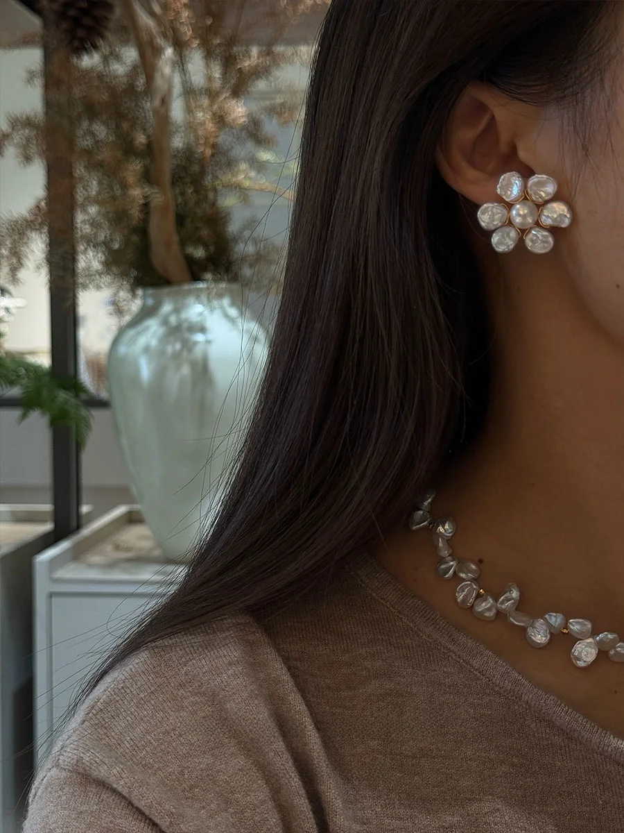 Цветы 8-9 мм жемчужное ожерелье в стиле барокко с лепестками браслет