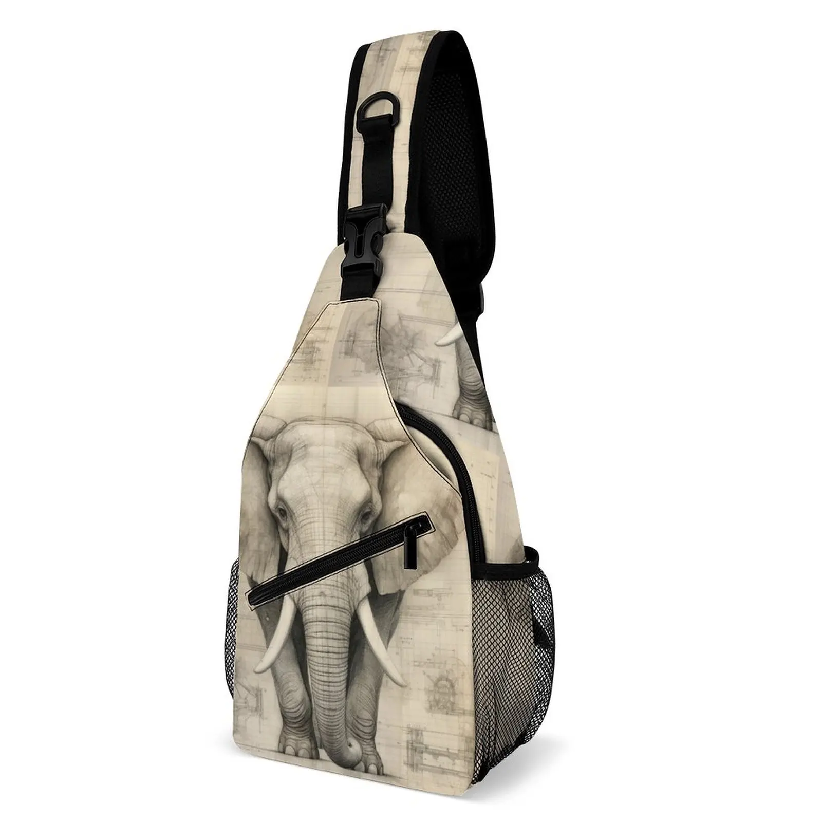 

Elephant Shoulder Bags Pencil Drawing Casual Chest Bag Men High School Bicycle Sling Bag Outdoor Graphic Crossbody Bags