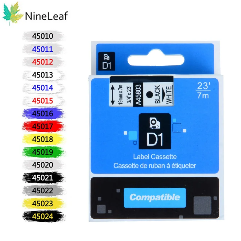 

NineLeaf 6/9/12/19/24mm Label Tape Compatible for Dymo D1 45010 45021 Ribbon for Dymo Label Manager 100 150 200 250 Printer
