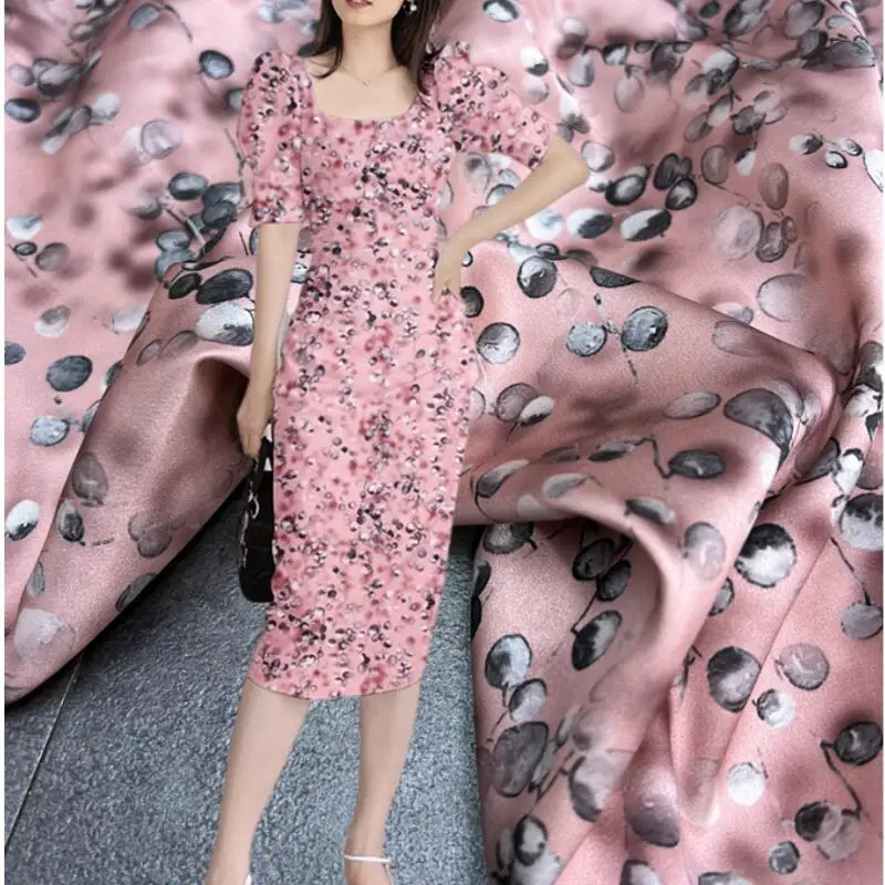 

Stretch Satin Silk Fabric Brand Fashion Design Cheongsam Han Material Crimson Flower Rain Clothing for Sewing by Meter Wholesale