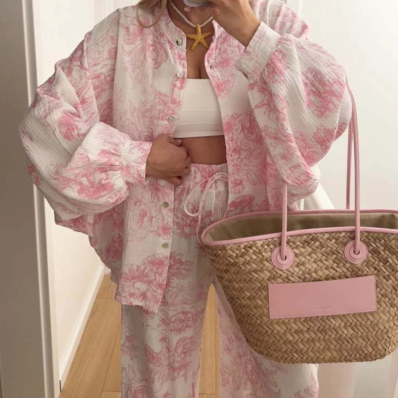 Рубашка с принтом в стиле ретро топы + эластичные брюки костюм модный однобортный