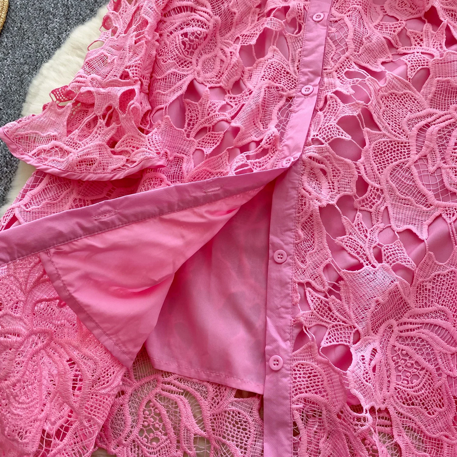 ALPHALMODA воротник-стойка длинные рукава женское платье цветок с полым крючком