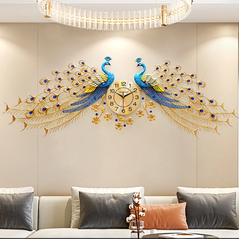 

Large Peacock Wall Clock Unusual Designer Luxury Modern Silent Clock Unique Mechanism Creative Relogio De Parede Home Decoration