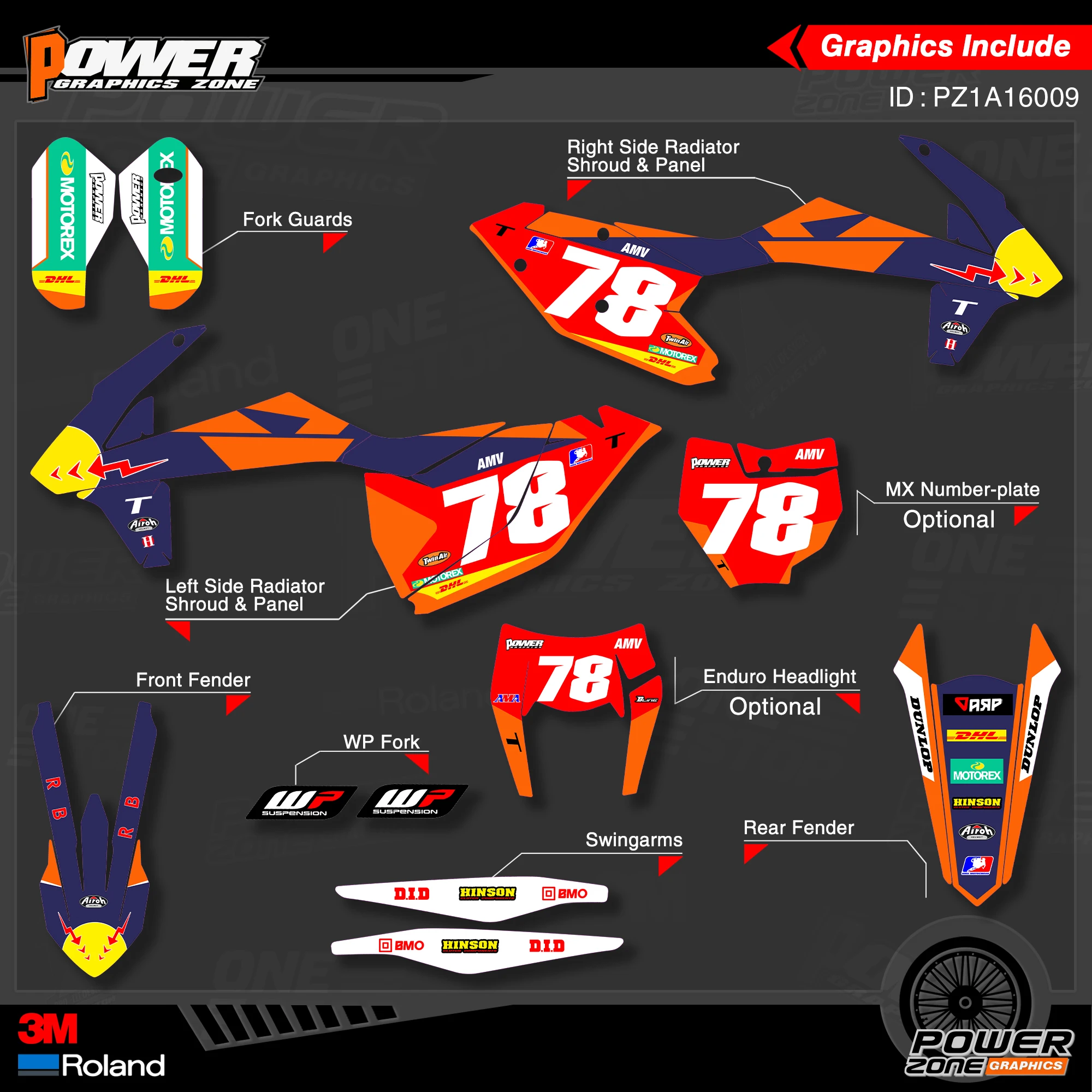 PowerZone пользовательские команды графики фоны наклейки 3m Набор для KTM SXF MX 16-18 EXC XCW