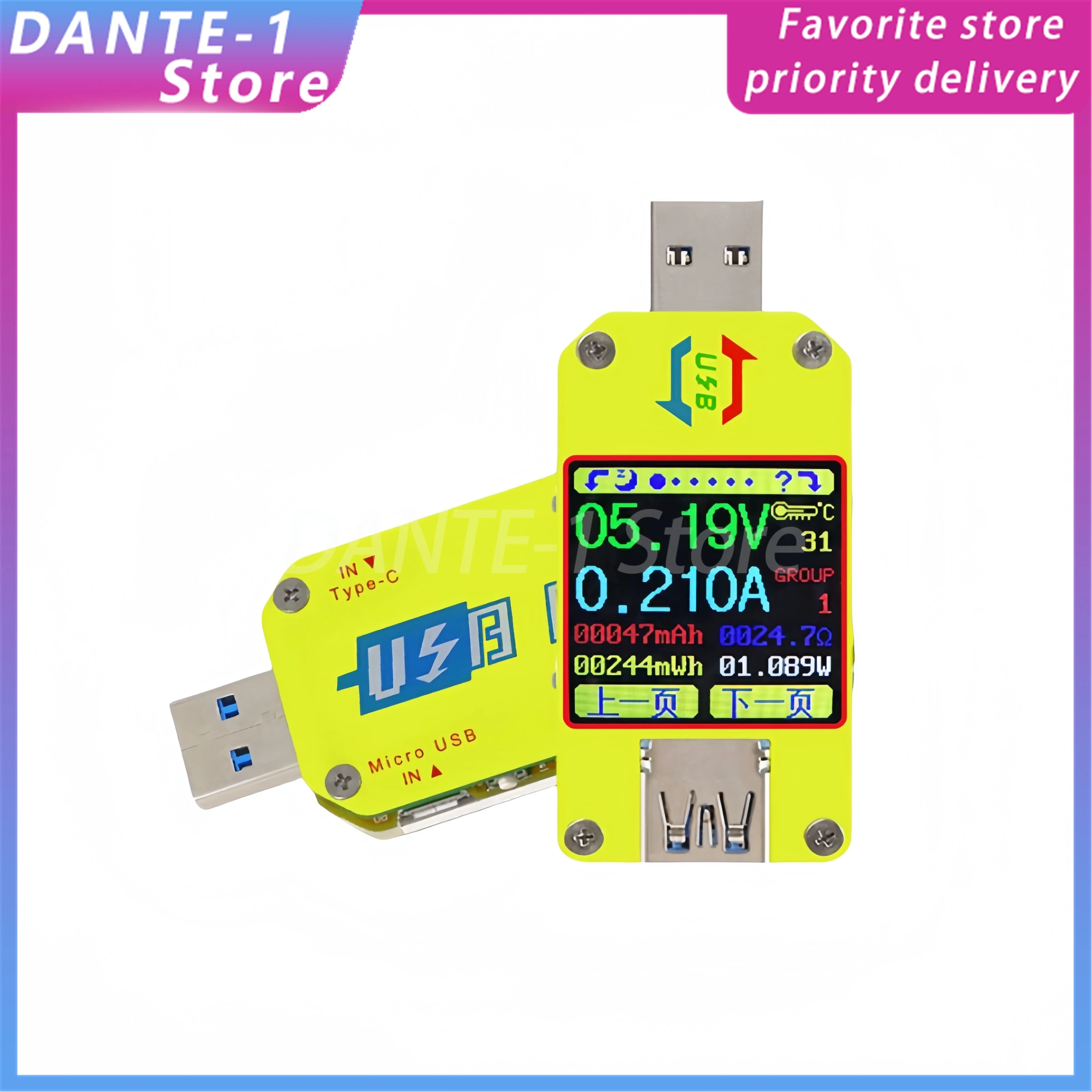 UM34C Android APP Bluetooth коммуникация USB3.0 тестер цветного экрана измерение напряжения и